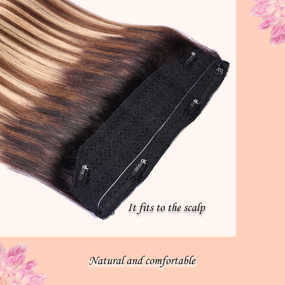 Wire Hair Extensions,DIYOMO Halo Hair Extensions Real Human Hair Hair Extensions Transparent Headband Adjustable Size Removable Secure，Hair Halo Extensions for Women,#1B/4/27