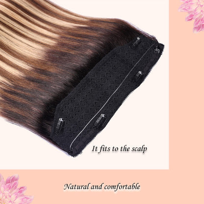 Wire Hair Extensions,DIYOMO Halo Hair Extensions Real Human Hair Hair Extensions Transparent Headband Adjustable Size Removable Secure，Hair Halo Extensions for Women,#1B/4/27