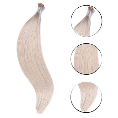 DIYOMO I Tip Hair Extensions Human Hair,Cold Fusion Soft Abnormal Hair Extensions 50 Strands Pre Keratin Bonded, Itip Human Hair Extensions,#60A