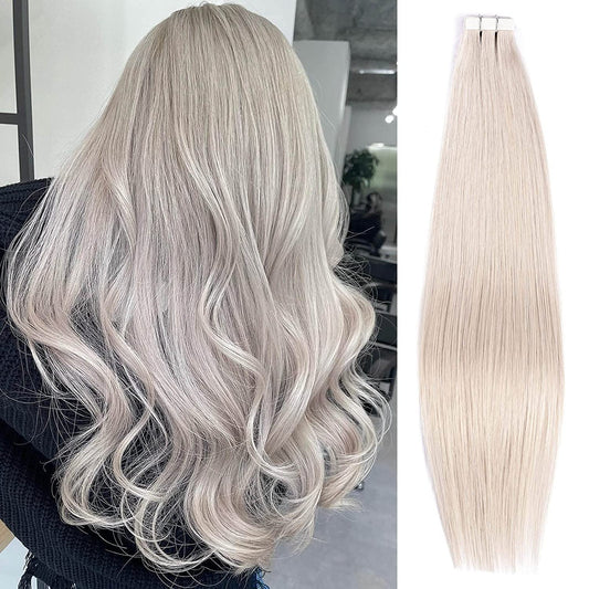 Tape in Hair Extensions Human Hair,#60A Bleach Blonde Hair Extensions Handcrafted Soft & Smooth Remy Hair Extensions for Women,DIYOMO 2.5g/Pcs 50g/Pack