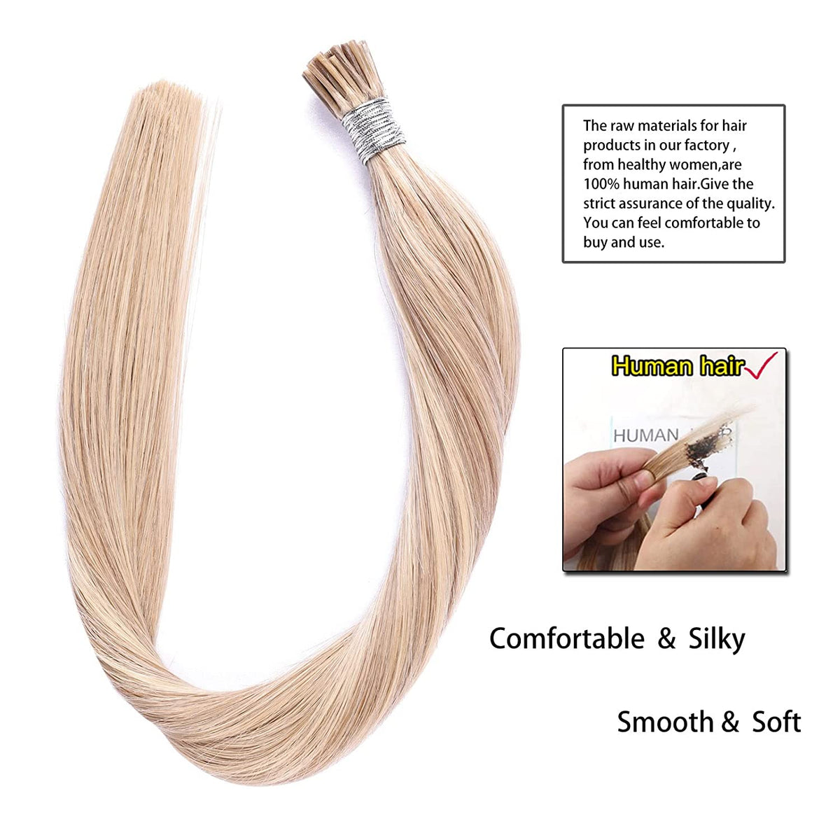 DIYOMO I Tip Hair Extensions Human Hair,Cold Fusion Soft Abnormal Hair Extensions 50 Strands Pre Keratin Bonded, Itip Human Hair Extensions,#16/22