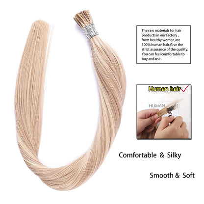 DIYOMO I Tip Hair Extensions Human Hair,Cold Fusion Soft Abnormal Hair Extensions 50 Strands Pre Keratin Bonded, Itip Human Hair Extensions,#16/22