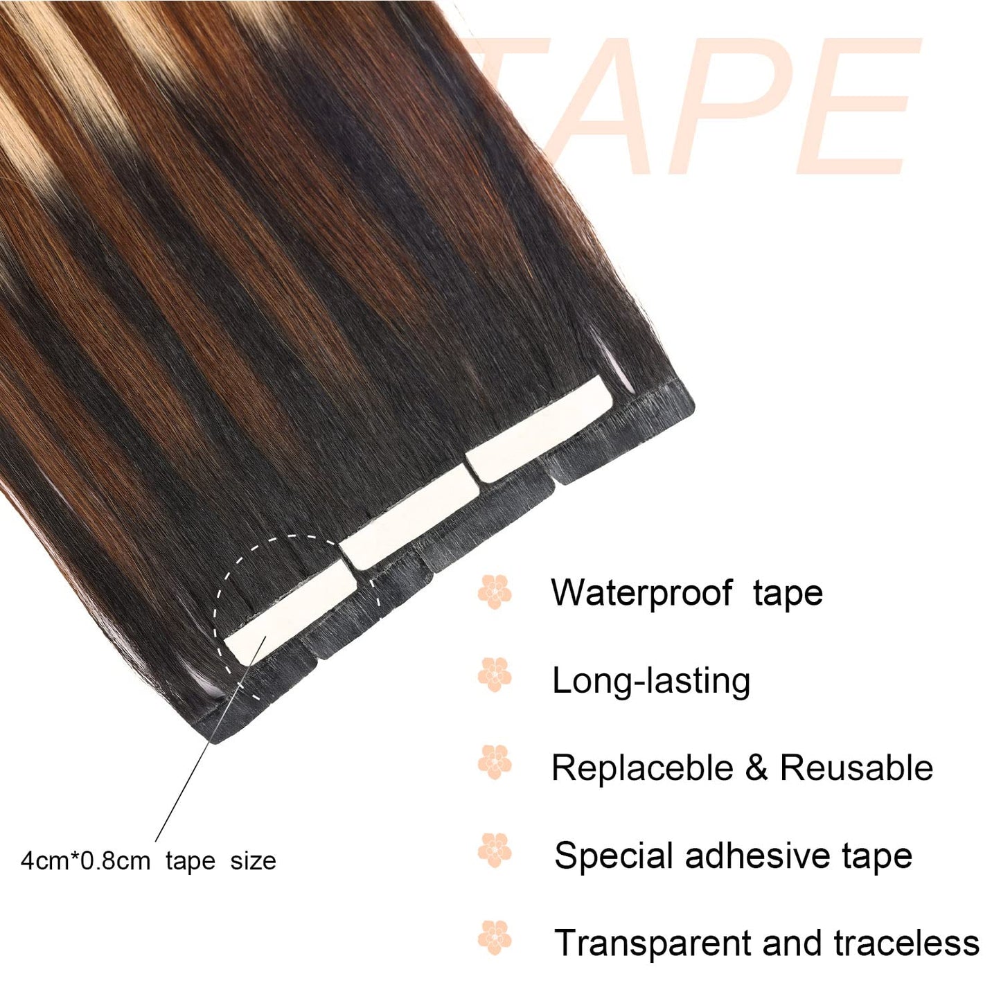 Tape in Hair Extensions Human Hair,DIYOMO Black to Chocolate Brown and Caramel Blonde Hair Extensions Handcrafted Soft & Smooth Remy Hair Extensions for Women,#1B/4/27 2.5g/Pcs 50g/Pack