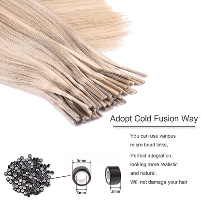 DIYOMO I Tip Hair Extensions Human Hair,Cold Fusion Soft Abnormal Hair Extensions 50 Strands Pre Keratin Bonded, Itip Human Hair Extensions,#16/22