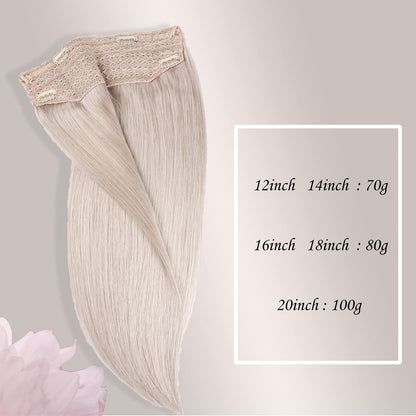 Wire Hair Extensions，DIYOMO Halo Hair Extensions Real Human Hair Hair Extensions Transparent Headband Adjustable Size Removable Secure，Hair Halo Extensions for Women,Bleach Blonde,#60A