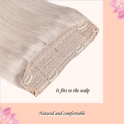 Wire Hair Extensions，DIYOMO Halo Hair Extensions Real Human Hair Hair Extensions Transparent Headband Adjustable Size Removable Secure，Hair Halo Extensions for Women,Bleach Blonde,#60A
