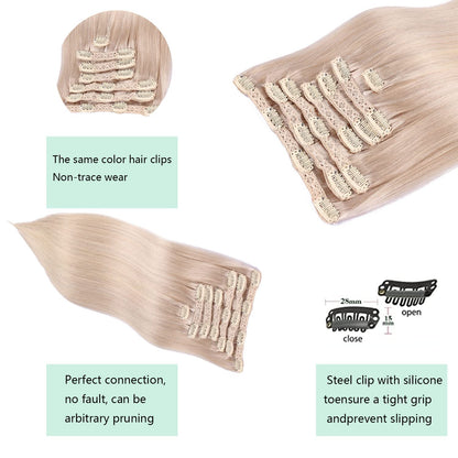 DIYOMO Bleach Blonde Clip in Hair Extensions Real Human Hair Remy Seamless Natural Straight Human Hair Clip ins Thick 120g 7pcs Clip In Hair Extensions Real Human Hair for Women,#60A
