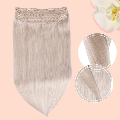 Wire Hair Extensions，DIYOMO Halo Hair Extensions Real Human Hair Hair Extensions Transparent Headband Adjustable Size Removable Secure，Hair Halo Extensions for Women,Bleach Blonde,#60A