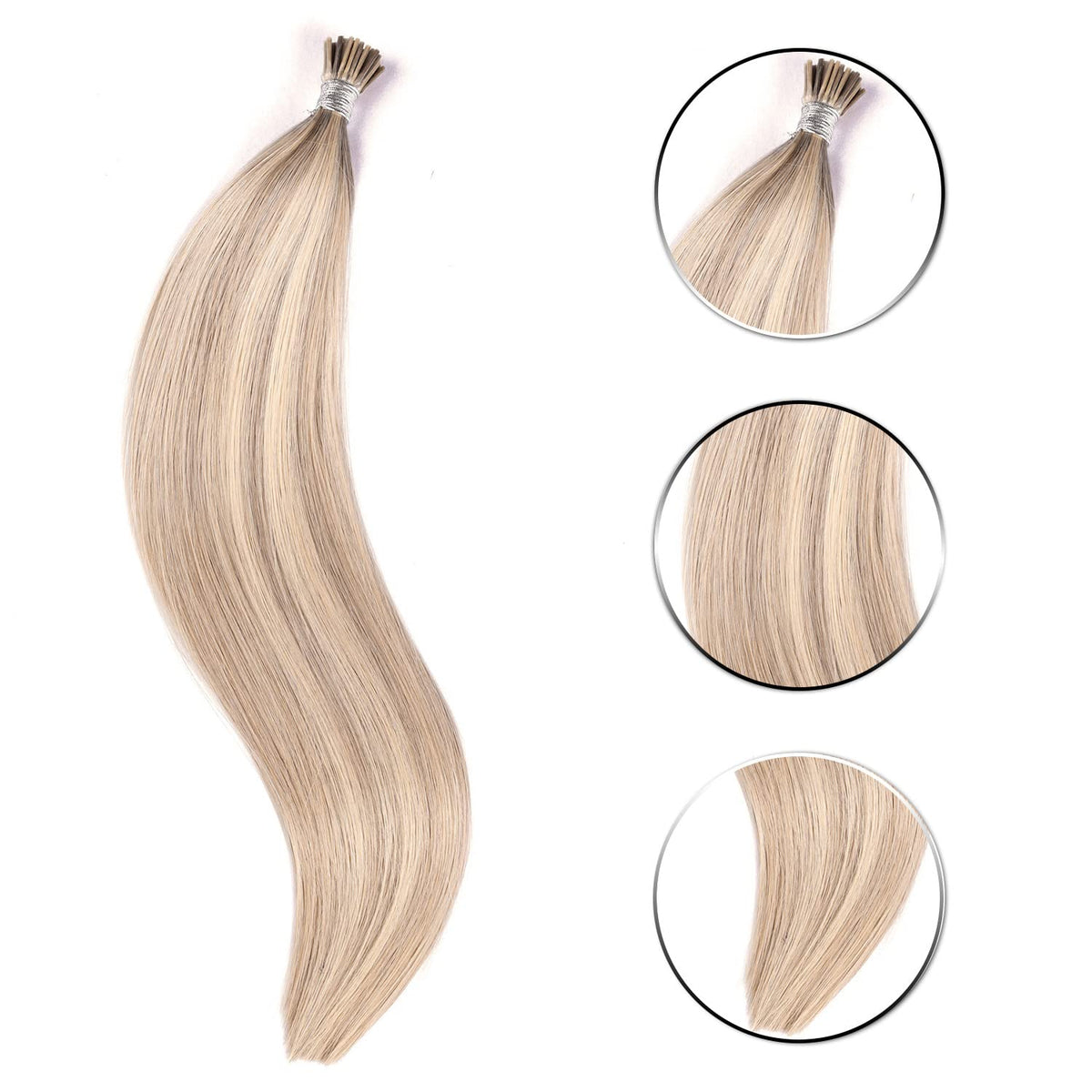 DIYOMO I Tip Hair Extensions Human Hair,Cold Fusion Soft Abnormal Hair Extensions 50 Strands Pre Keratin Bonded, Itip Human Hair Extensions,#16/22