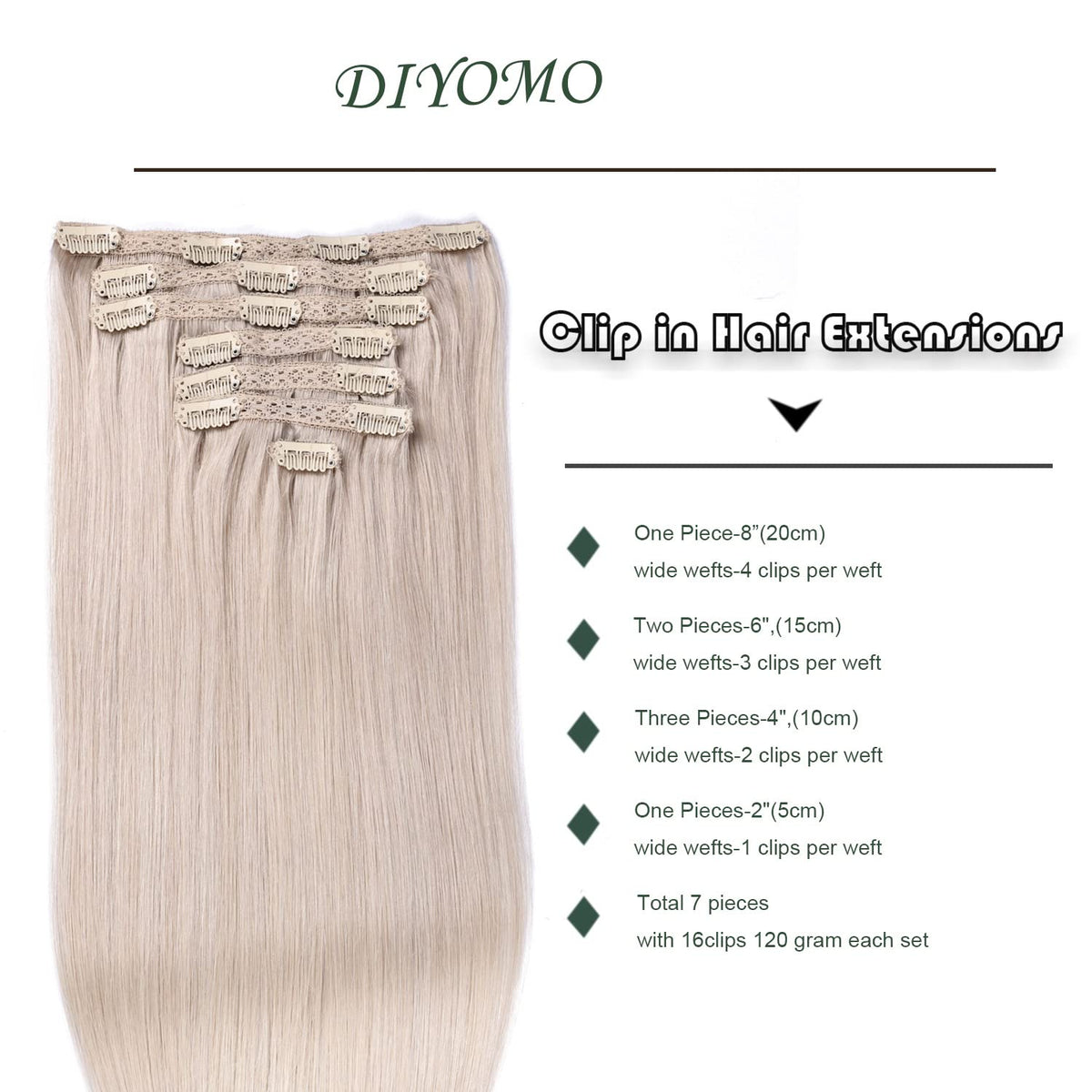 DIYOMO Bleach Blonde Clip in Hair Extensions Real Human Hair Remy Seamless Natural Straight Human Hair Clip ins Thick 120g 7pcs Clip In Hair Extensions Real Human Hair for Women,#60A