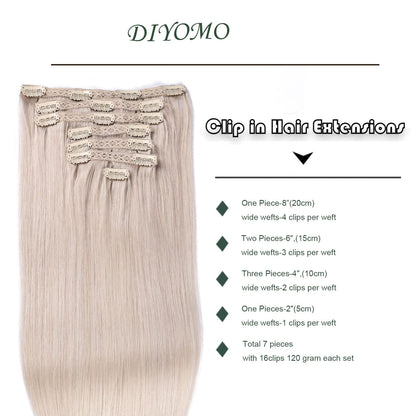DIYOMO Bleach Blonde Clip in Hair Extensions Real Human Hair Remy Seamless Natural Straight Human Hair Clip ins Thick 120g 7pcs Clip In Hair Extensions Real Human Hair for Women,#60A