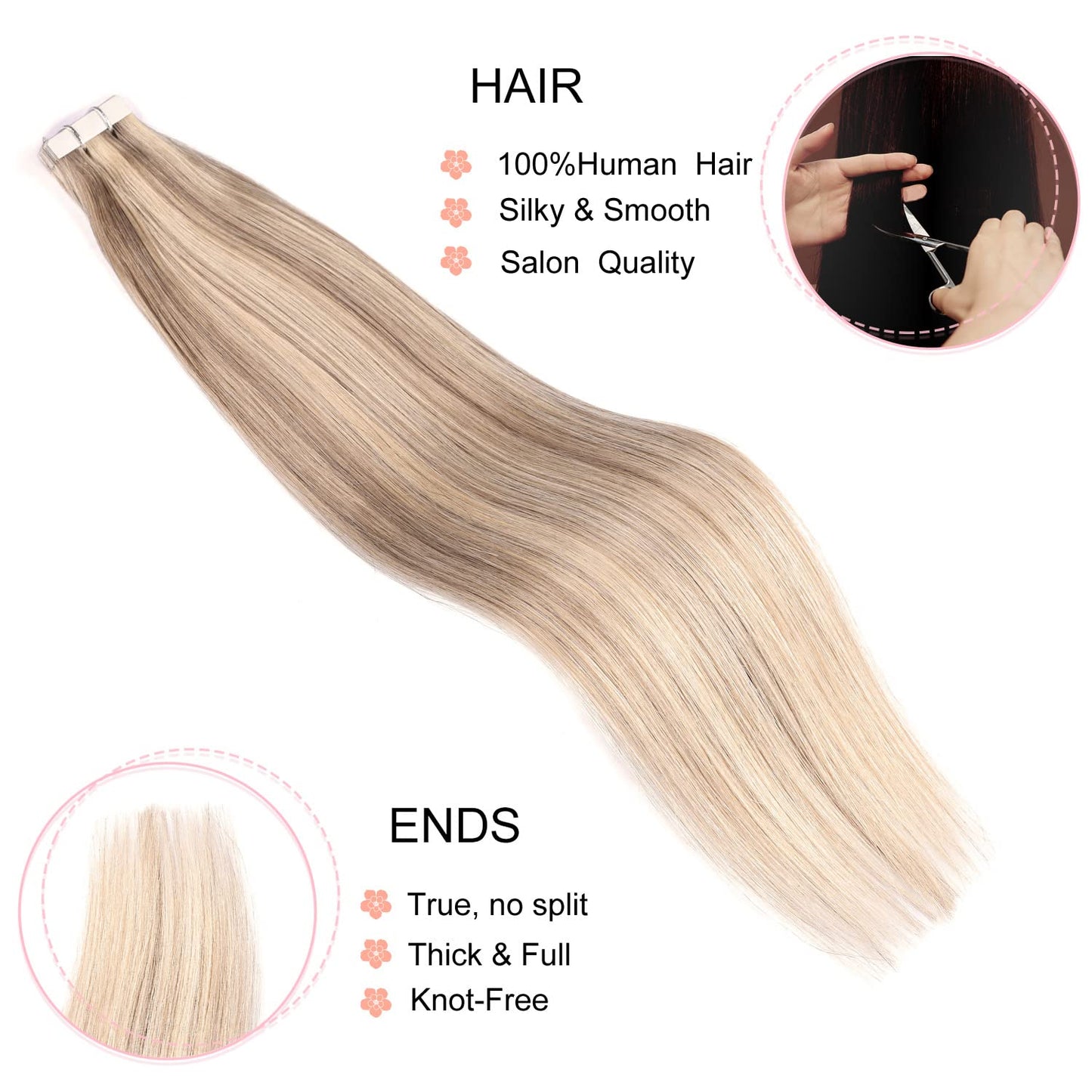 Tape in Hair Extensions Human Hair,DIYOMO#P16/22 Blonde Highlight Bleached Blonde Hair Extensions Handcrafted Soft & Smooth Remy Hair Extensions for Women, 2.5g/Pcs 50g/Pack