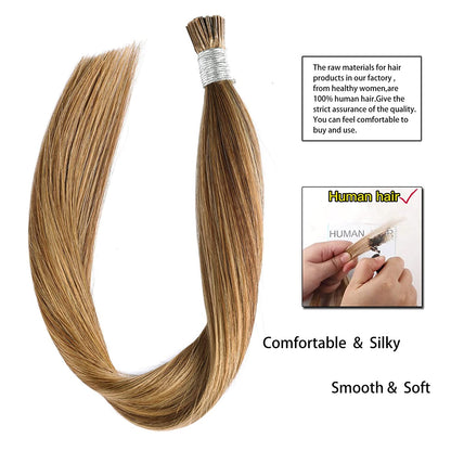DIYOMO I Tip Hair Extensions Human Hair,Cold Fusion Soft Abnormal Hair Extensions 50 Strands Pre Keratin Bonded, Itip Human Hair Extensions,#P7B/8B