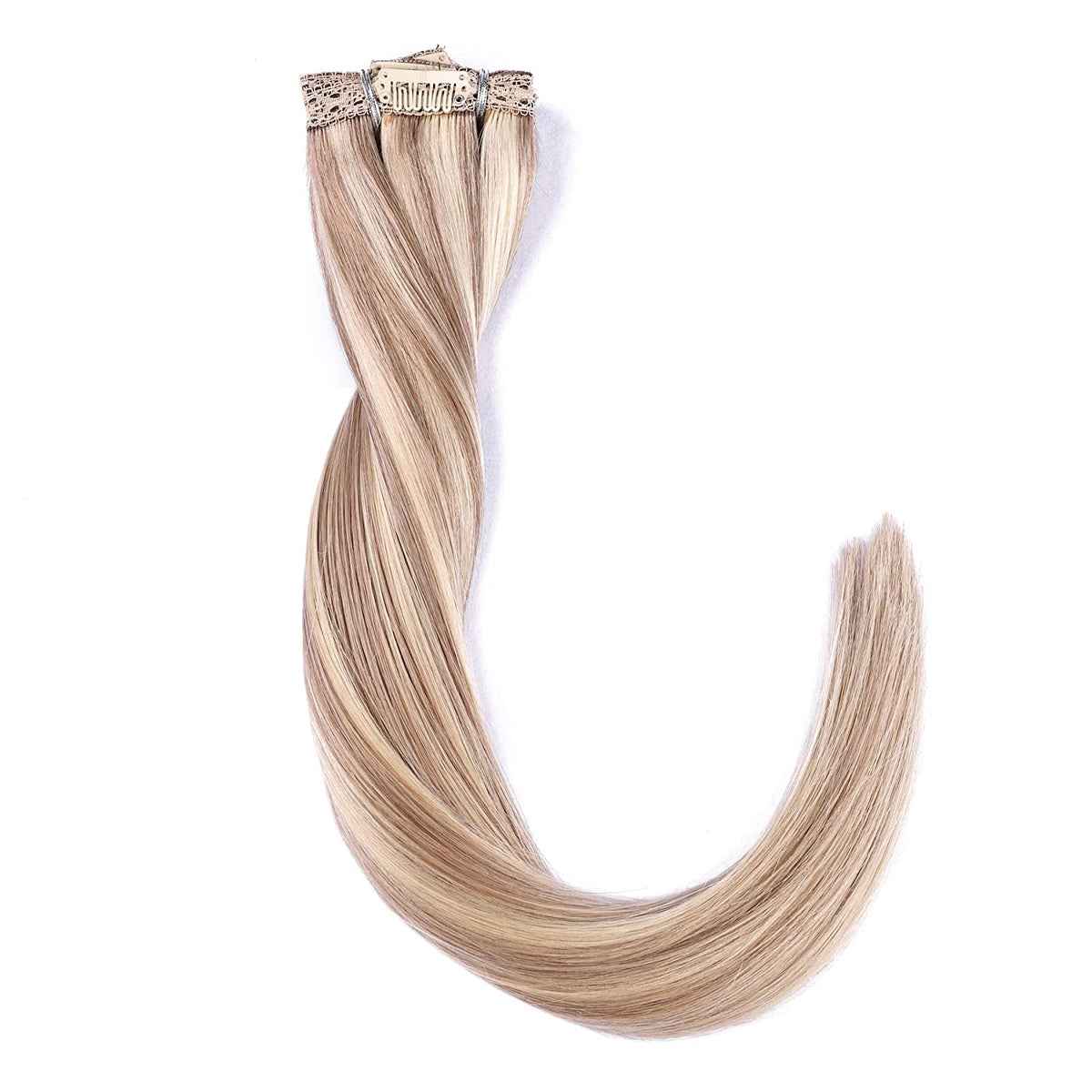 DIYOMO Clip in Hair Extensions Real Human Hair Blonde Highlights Bleached Blonde Remy Seamless Straight Natural Clip ins Thick 120g 7pcs Clip on Hair Extensions Clip in Human Hair for Women,#P16/22