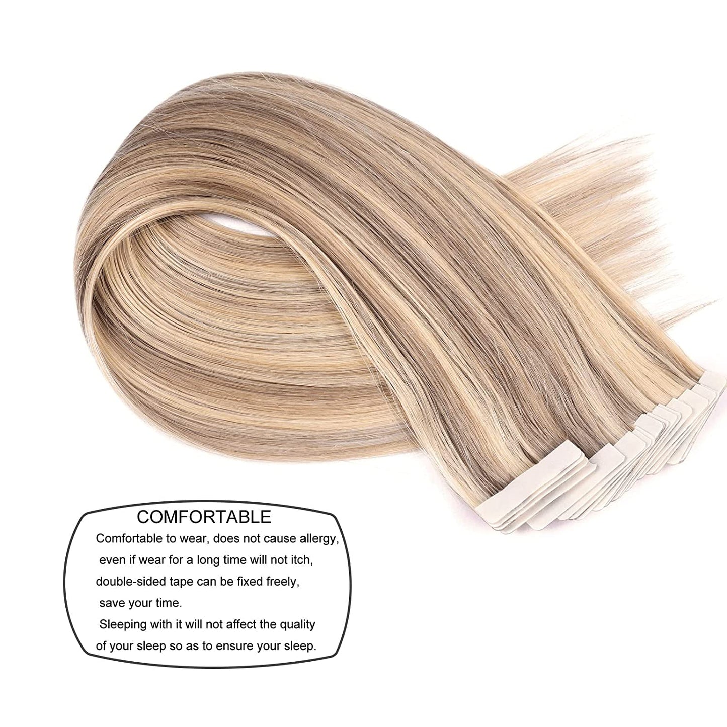 Tape in Hair Extensions Human Hair,DIYOMO#P16/22 Blonde Highlight Bleached Blonde Hair Extensions Handcrafted Soft & Smooth Remy Hair Extensions for Women, 2.5g/Pcs 50g/Pack