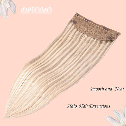 Wire Hair Extensions,DIYOMO Halo Hair Extensions Real Human Hair Hair Extensions Transparent Headband Adjustable Size Removable Secure，Hair Halo Extensions for Women,#P16/22