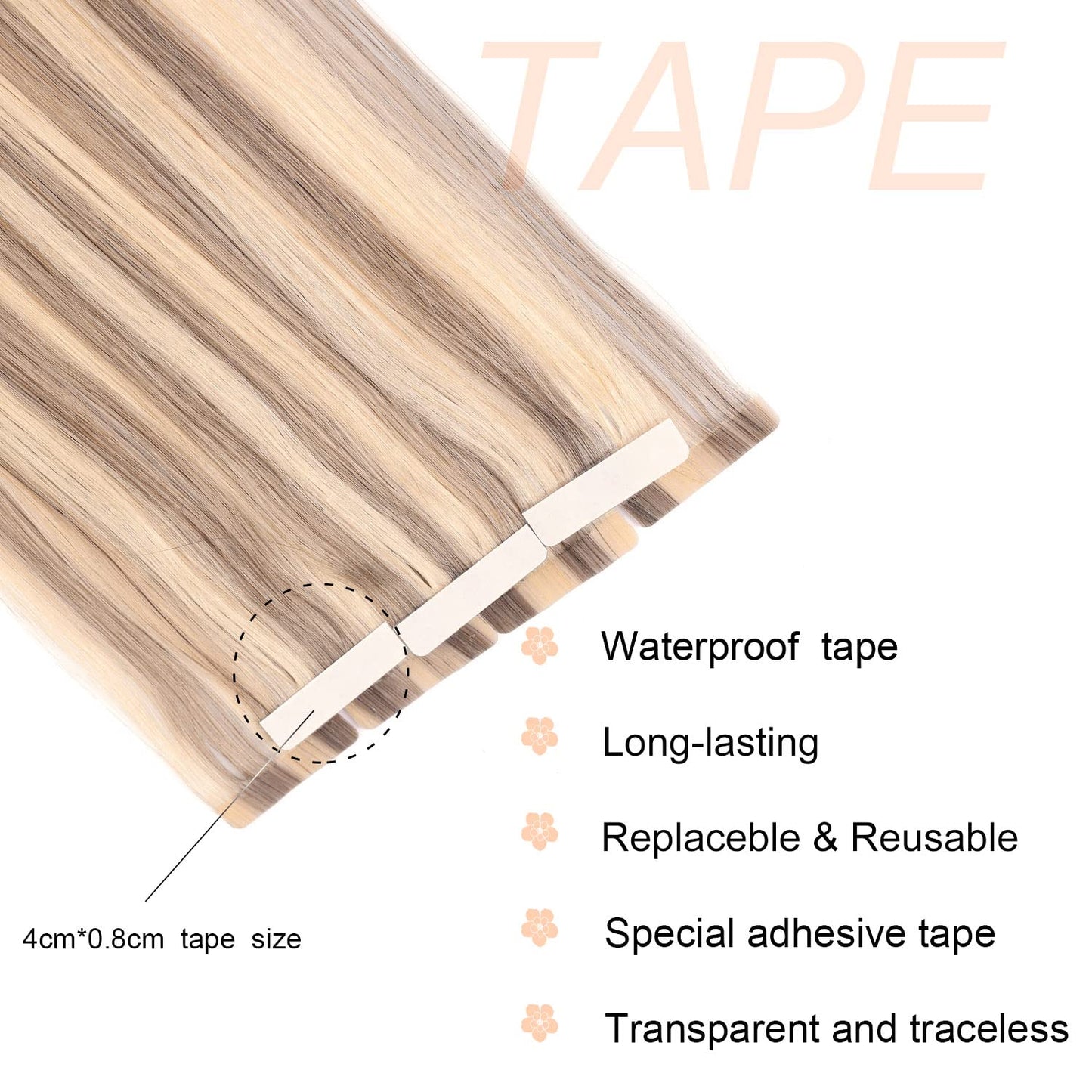 Tape in Hair Extensions Human Hair,DIYOMO#P16/22 Blonde Highlight Bleached Blonde Hair Extensions Handcrafted Soft & Smooth Remy Hair Extensions for Women, 2.5g/Pcs 50g/Pack