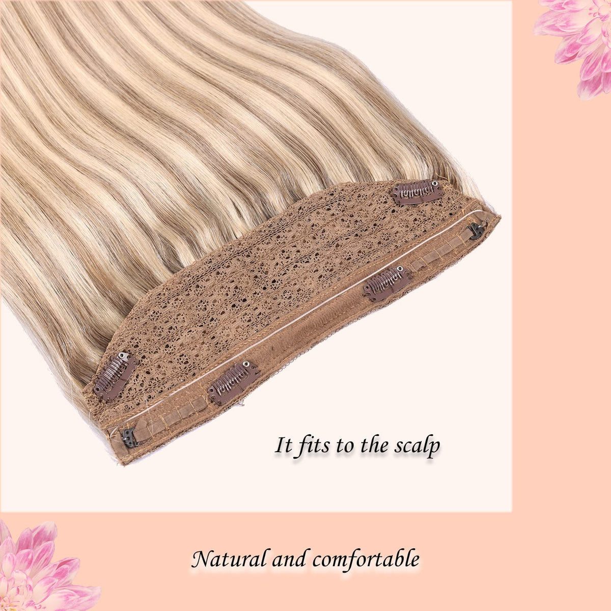 Wire Hair Extensions,DIYOMO Halo Hair Extensions Real Human Hair Hair Extensions Transparent Headband Adjustable Size Removable Secure，Hair Halo Extensions for Women,#P16/22