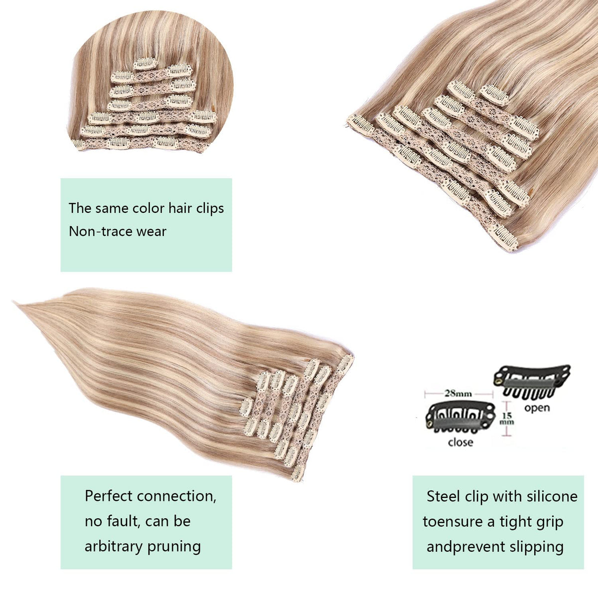DIYOMO Clip in Hair Extensions Real Human Hair Blonde Highlights Bleached Blonde Remy Seamless Straight Natural Clip ins Thick 120g 7pcs Clip on Hair Extensions Clip in Human Hair for Women,#P16/22