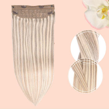 Wire Hair Extensions,DIYOMO Halo Hair Extensions Real Human Hair Hair Extensions Transparent Headband Adjustable Size Removable Secure，Hair Halo Extensions for Women,#P16/22