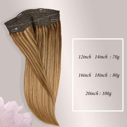 Wire Hair Extensions,DIYOMO Halo Hair Extensions Real Human Hair Hair Extensions Transparent Headband Adjustable Size Removable Secure，Hair Halo Extensions for Women,#P7B/8B