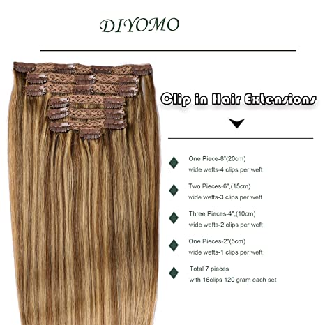 DIYOMO Chestnut Brown Auburn Brown Clip in Hair Extensions Real Human Hair Remy Seamless Straight Natural Clip ins Thick 120g 7pcs Clip on Hair Extensions Clip in Human Hair for Women,#P7B/8B