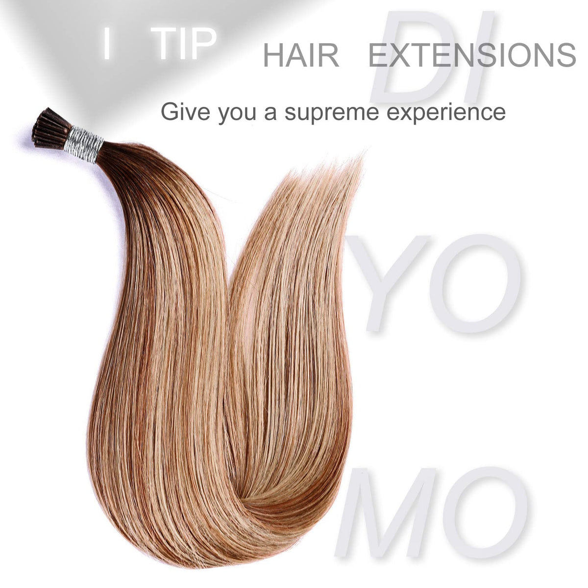 DIYOMO I Tip Hair Extensions Human Hair,Cold Fusion Soft Abnormal Hair Extensions 50 Strands Pre Keratin Bonded, Itip Human Hair Extensions,#P18/613
