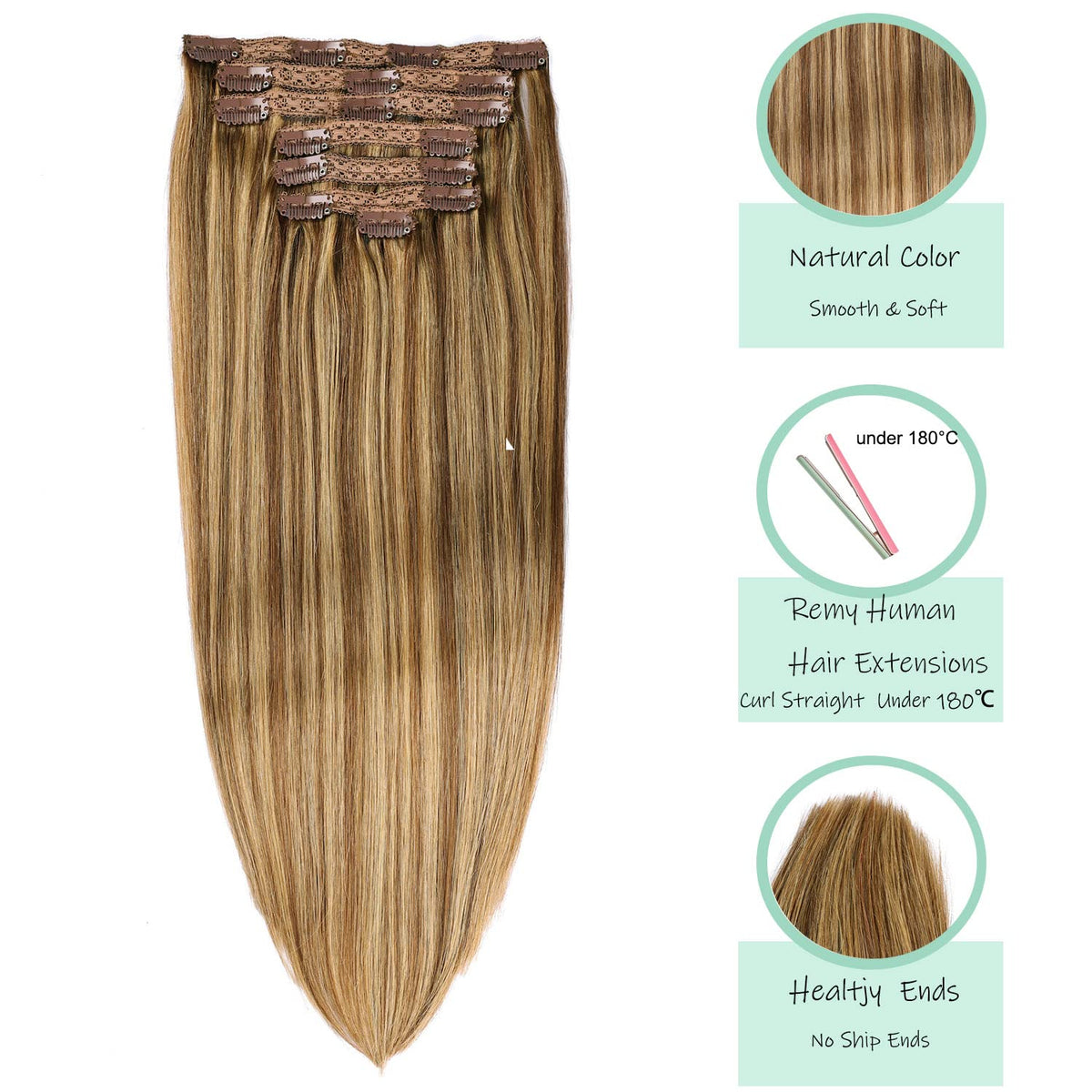 DIYOMO Chestnut Brown Auburn Brown Clip in Hair Extensions Real Human Hair Remy Seamless Straight Natural Clip ins Thick 120g 7pcs Clip on Hair Extensions Clip in Human Hair for Women,#P7B/8B
