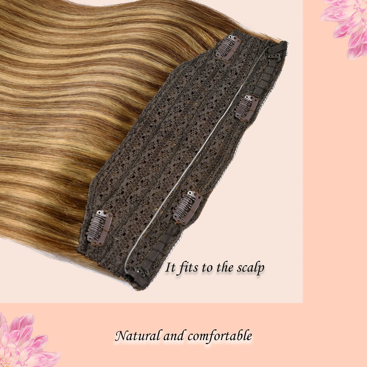 Wire Hair Extensions,DIYOMO Halo Hair Extensions Real Human Hair Hair Extensions Transparent Headband Adjustable Size Removable Secure，Hair Halo Extensions for Women,#P7B/8B