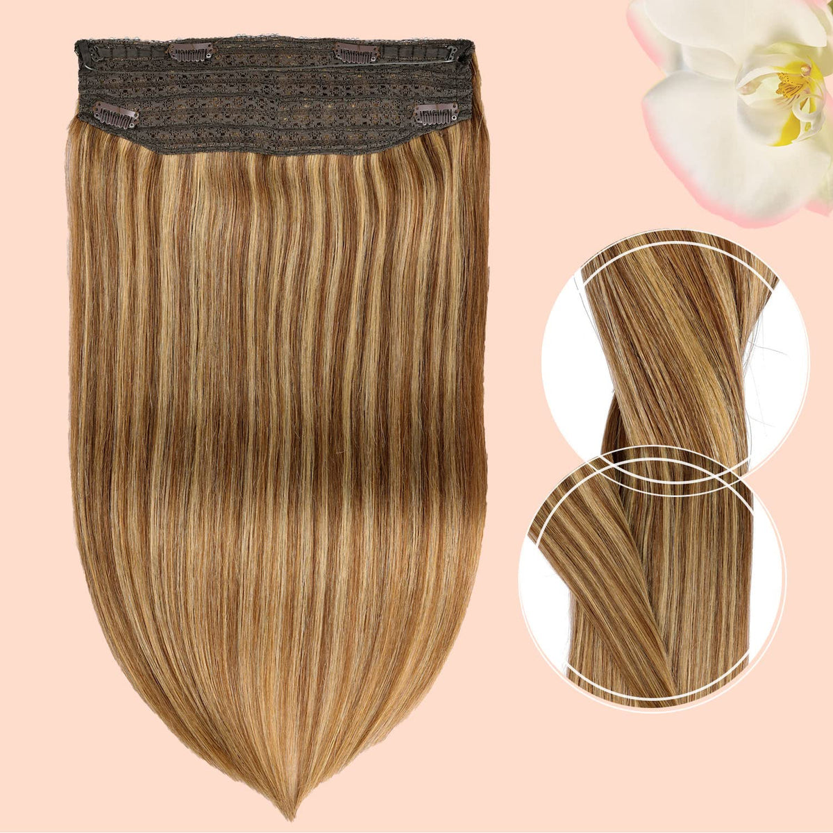 Wire Hair Extensions,DIYOMO Halo Hair Extensions Real Human Hair Hair Extensions Transparent Headband Adjustable Size Removable Secure，Hair Halo Extensions for Women,#P7B/8B