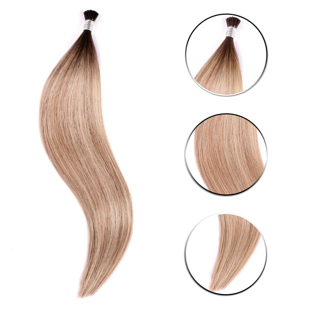 DIYOMO I Tip Hair Extensions Human Hair,Cold Fusion Soft Abnormal Hair Extensions 50 Strands Pre Keratin Bonded, Itip Human Hair Extensions,#P18/613