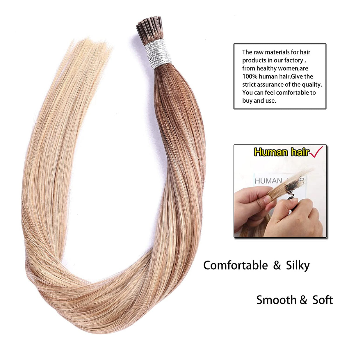 DIYOMO I Tip Hair Extensions Human Hair,Cold Fusion Soft Abnormal Hair Extensions 50 Strands Pre Keratin Bonded, Itip Human Hair Extensions,#P9/T9/613