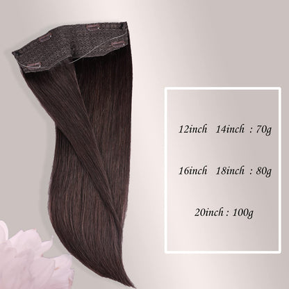 Wire Hair Extensions，DIYOMO Halo Hair Extensions Real Human Hair Dark Brown Hair Extensions Transparent Headband Adjustable Size Removable Secure，Hair Halo Extensions for Women,#2