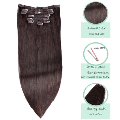 DIYOMO Dark Brown Clip in Hair Extensions Real Human Hair Remy Seamless Human Hair Clip ins 120g 7pcs Clip In Hair Extensions Real Human Hair for Women,#2