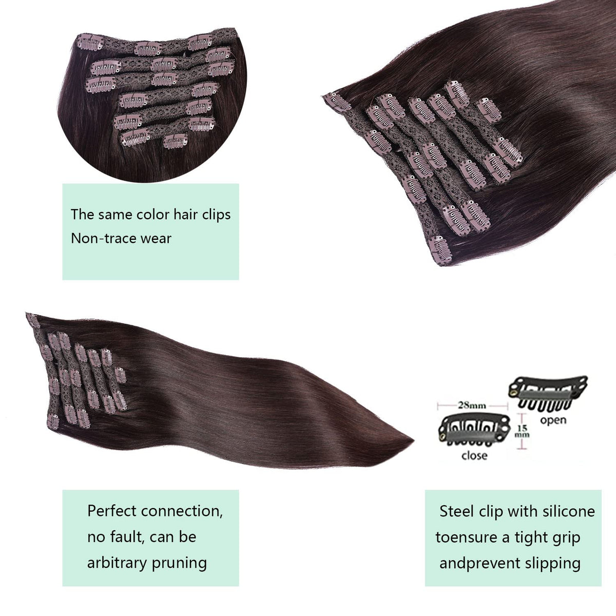 DIYOMO Dark Brown Clip in Hair Extensions Real Human Hair Remy Seamless Human Hair Clip ins 120g 7pcs Clip In Hair Extensions Real Human Hair for Women,#2