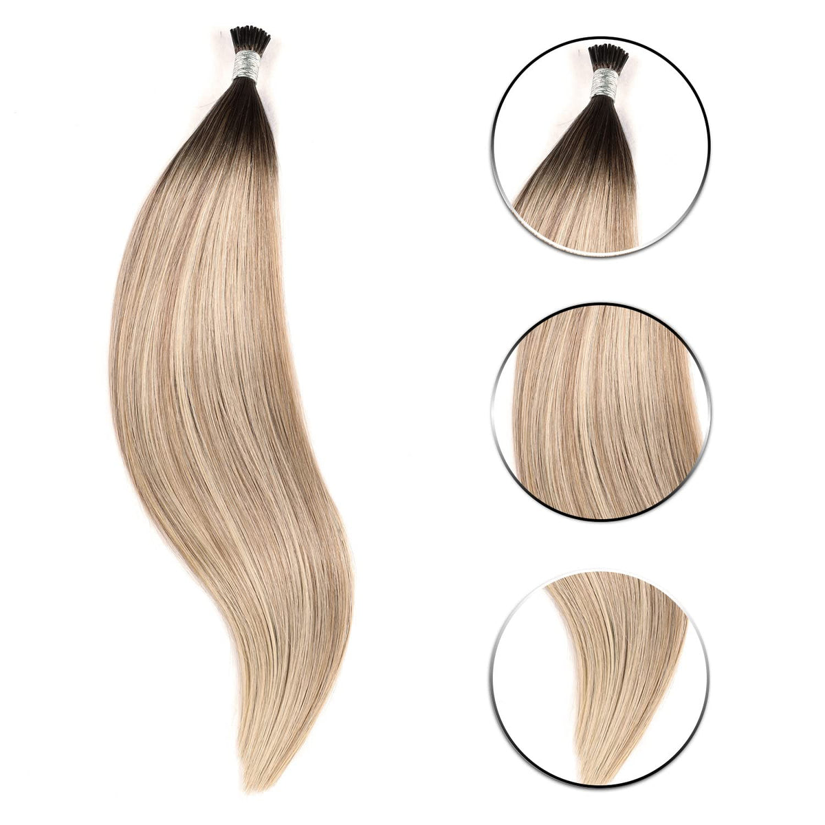 DIYOMO I Tip Hair Extensions Human Hair,Cold Fusion Soft Abnormal Hair Extensions 50 Strands Pre Keratin Bonded, Itip Human Hair Extensions,#P9/T9/613