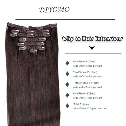 DIYOMO Dark Brown Clip in Hair Extensions Real Human Hair Remy Seamless Human Hair Clip ins 120g 7pcs Clip In Hair Extensions Real Human Hair for Women,#2