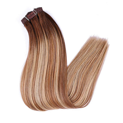 DIYOMO Darker Brown to Ash Brown and Blonde Clip in Hair Extensions Real Human Hair Remy Seamless Straight Natural Remy Clip ins Thick 120g 7pcs Clip on Hair Extensions Clip in Human Hair for Women #3/8/22