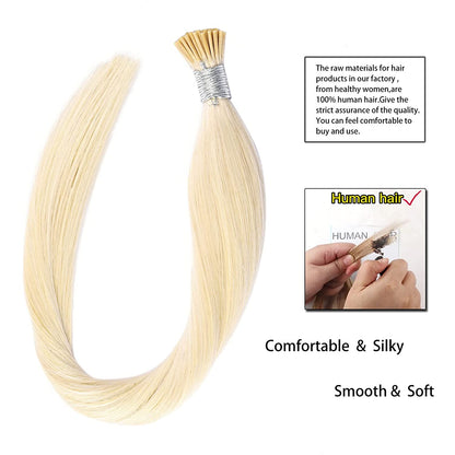 DIYOMO I Tip Hair Extensions Human Hair,Cold Fusion Soft Abnormal Hair Extensions 50 Strands Pre Keratin Bonded, Itip Human Hair Extensions,#60