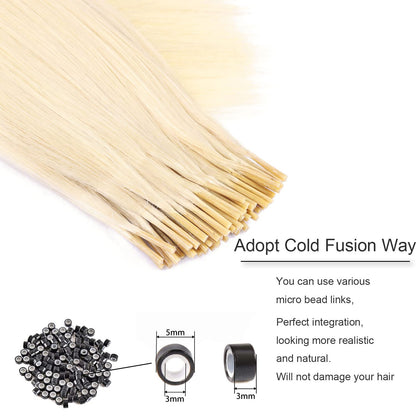 DIYOMO I Tip Hair Extensions Human Hair,Cold Fusion Soft Abnormal Hair Extensions 50 Strands Pre Keratin Bonded, Itip Human Hair Extensions,#60