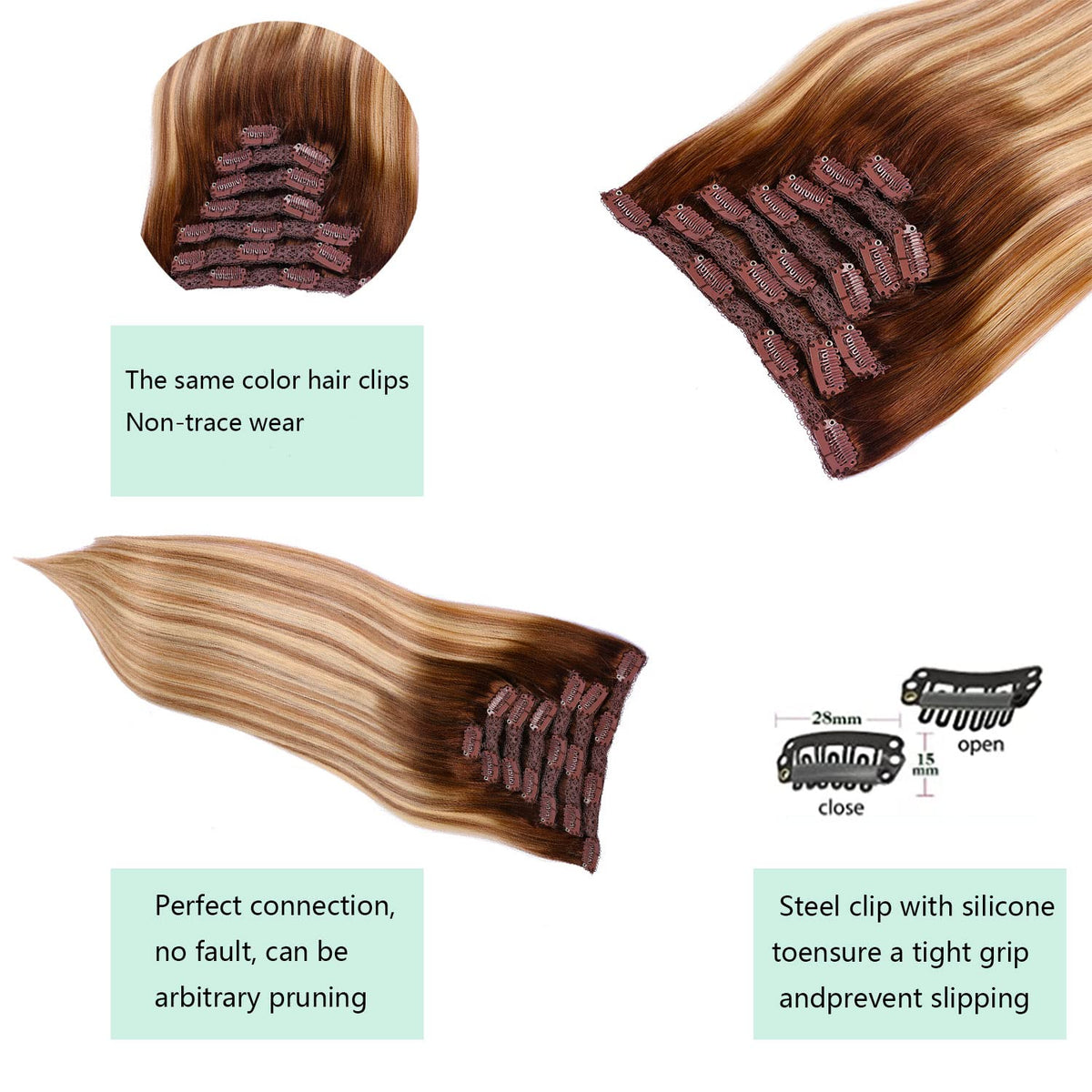 DIYOMO Darker Brown to Ash Brown and Blonde Clip in Hair Extensions Real Human Hair Remy Seamless Straight Natural Remy Clip ins Thick 120g 7pcs Clip on Hair Extensions Clip in Human Hair for Women #3/8/22