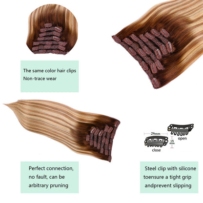 DIYOMO Darker Brown to Ash Brown and Blonde Clip in Hair Extensions Real Human Hair Remy Seamless Straight Natural Remy Clip ins Thick 120g 7pcs Clip on Hair Extensions Clip in Human Hair for Women #3/8/22