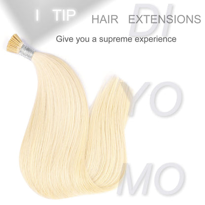 DIYOMO I Tip Hair Extensions Human Hair,Cold Fusion Soft Abnormal Hair Extensions 50 Strands Pre Keratin Bonded, Itip Human Hair Extensions,#60
