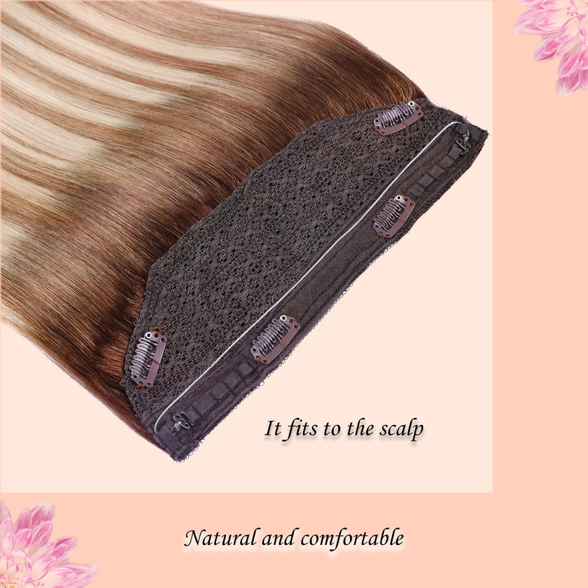Wire Hair Extensions,DIYOMO Halo Hair Extensions Real Human Hair Hair Extensions Transparent Headband Adjustable Size Removable Secure，Hair Halo Extensions for Women,#3/8/22
