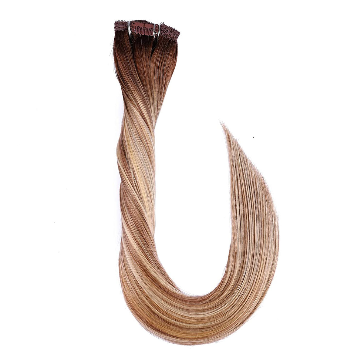 DIYOMO Darker Brown to Ash Brown and Blonde Clip in Hair Extensions Real Human Hair Remy Seamless Straight Natural Remy Clip ins Thick 120g 7pcs Clip on Hair Extensions Clip in Human Hair for Women #3/8/22