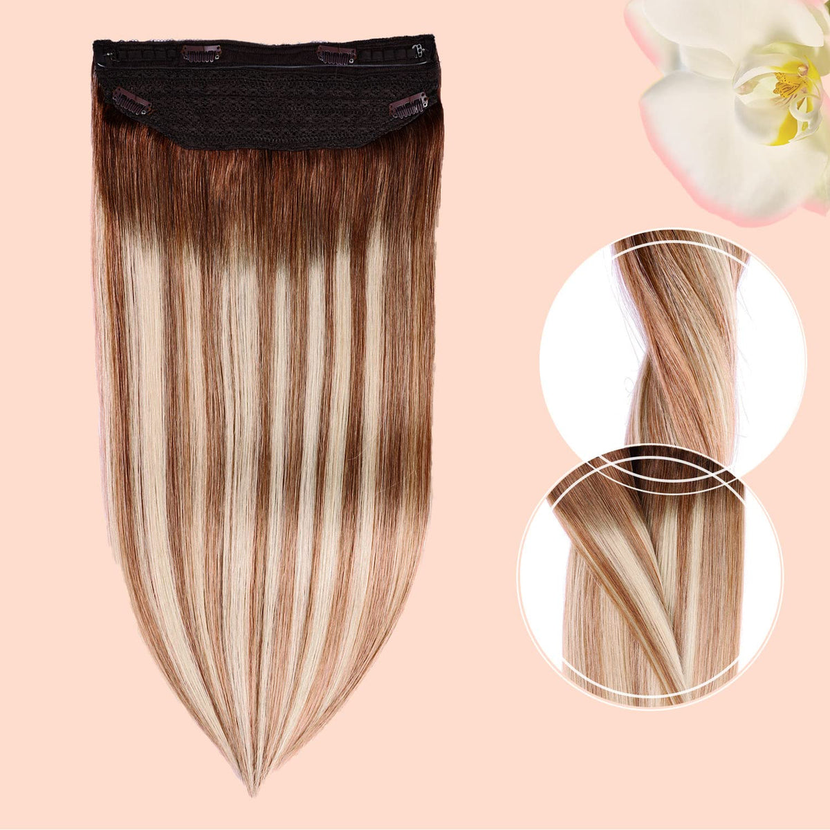 Wire Hair Extensions,DIYOMO Halo Hair Extensions Real Human Hair Hair Extensions Transparent Headband Adjustable Size Removable Secure，Hair Halo Extensions for Women,#3/8/22
