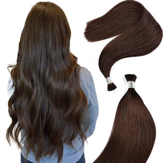 DIYOMO I Tip Hair Extensions Human Hair,Cold Fusion Soft Abnormal Hair Extensions 50 Strands Pre Keratin Bonded, Itip Human Hair Extensions,#2