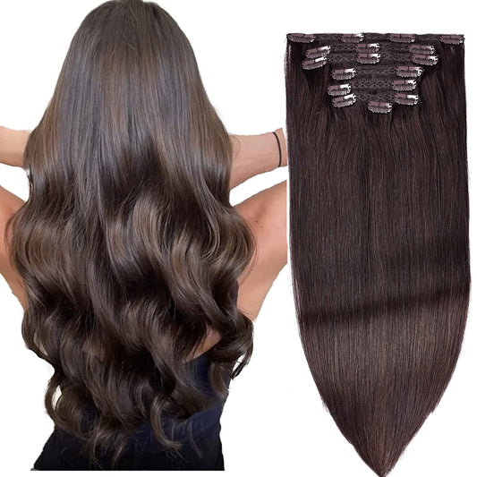 DIYOMO Dark Brown Clip in Hair Extensions Real Human Hair Remy Seamless Human Hair Clip ins 120g 7pcs Clip In Hair Extensions Real Human Hair for Women,#2