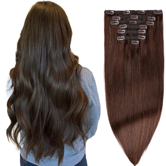 DIYOMO Auburn Medium Brown Clip in Hair Extensions Real Human Hair Remy Seamless Human Hair Clip ins 120g 7pcs Clip In Hair Extensions Real Human Hair for Women,#4