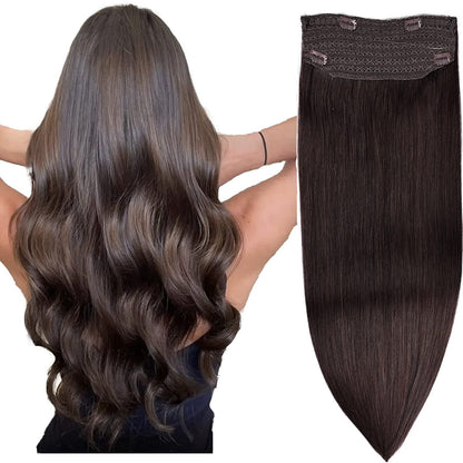 Wire Hair Extensions，DIYOMO Halo Hair Extensions Real Human Hair Dark Brown Hair Extensions Transparent Headband Adjustable Size Removable Secure，Hair Halo Extensions for Women,#2